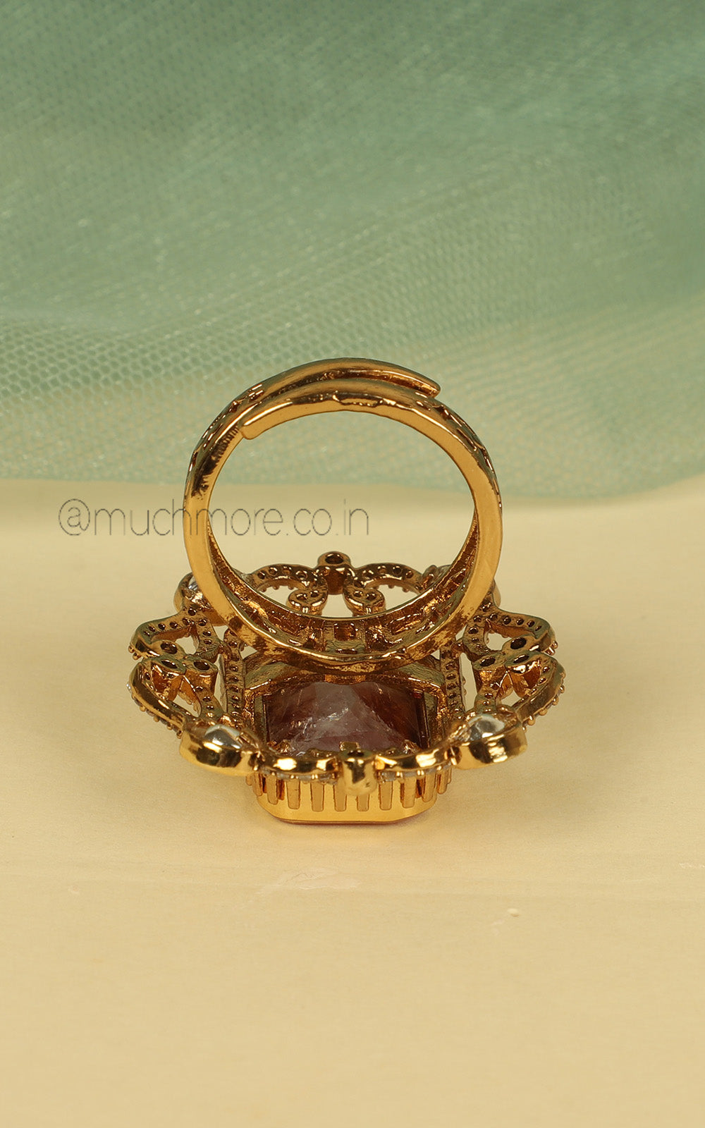 Diamond Ruby And Kundan Studded Gold Polish Cocktail Ring