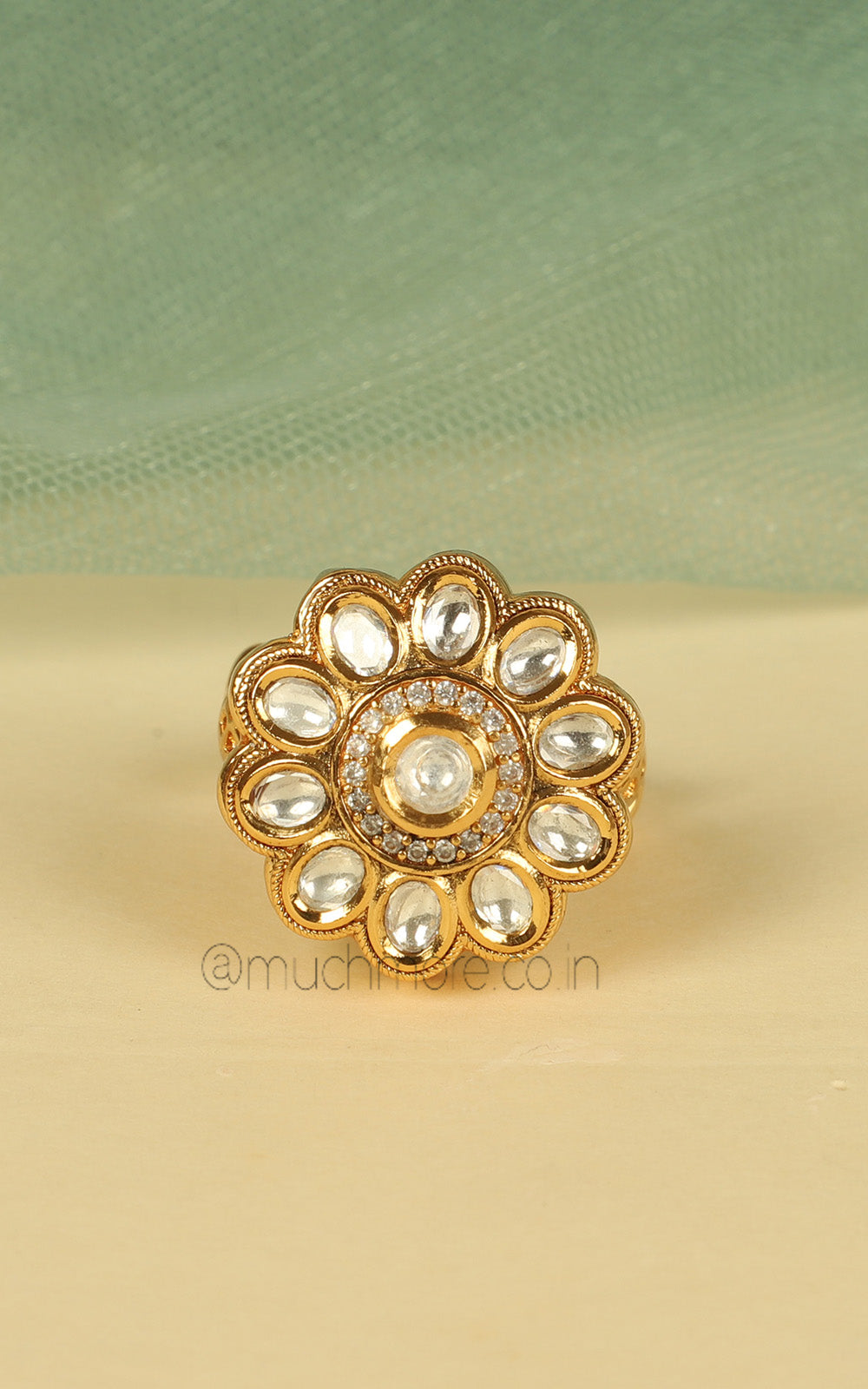 Classic Gold Polish Kundan Cute Ring At Low Price