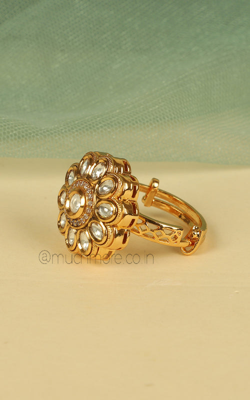 Classic Gold Polish Kundan Cute Ring At Low Price