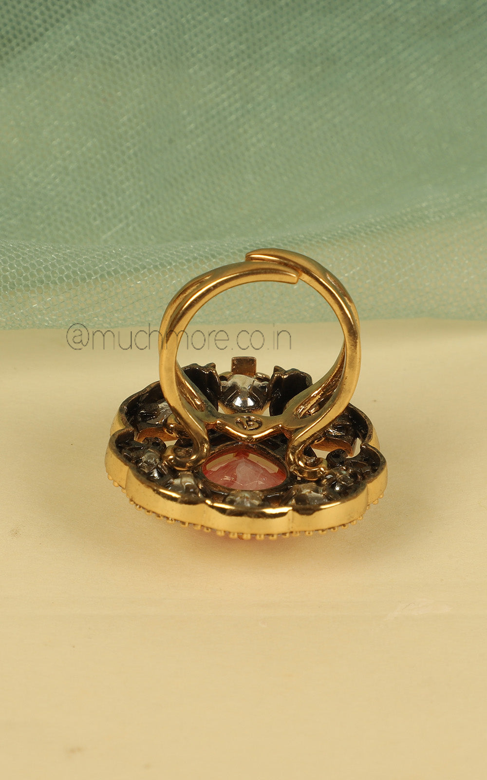 Peacock Cocktail Ring In Gold Polish With Kundan And Diamonds