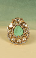 Mint Green Peacock Cocktail Ring In Gold Polish With Kundan