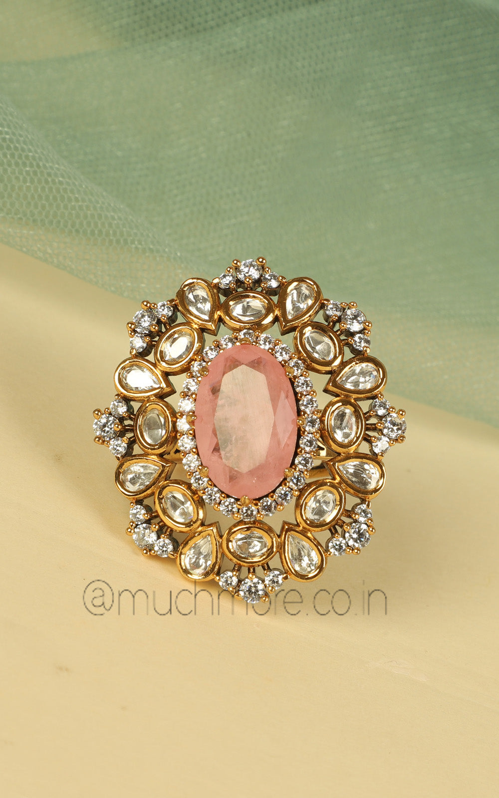 Oval Shaped Kundan And Diamond Cocktail Ring