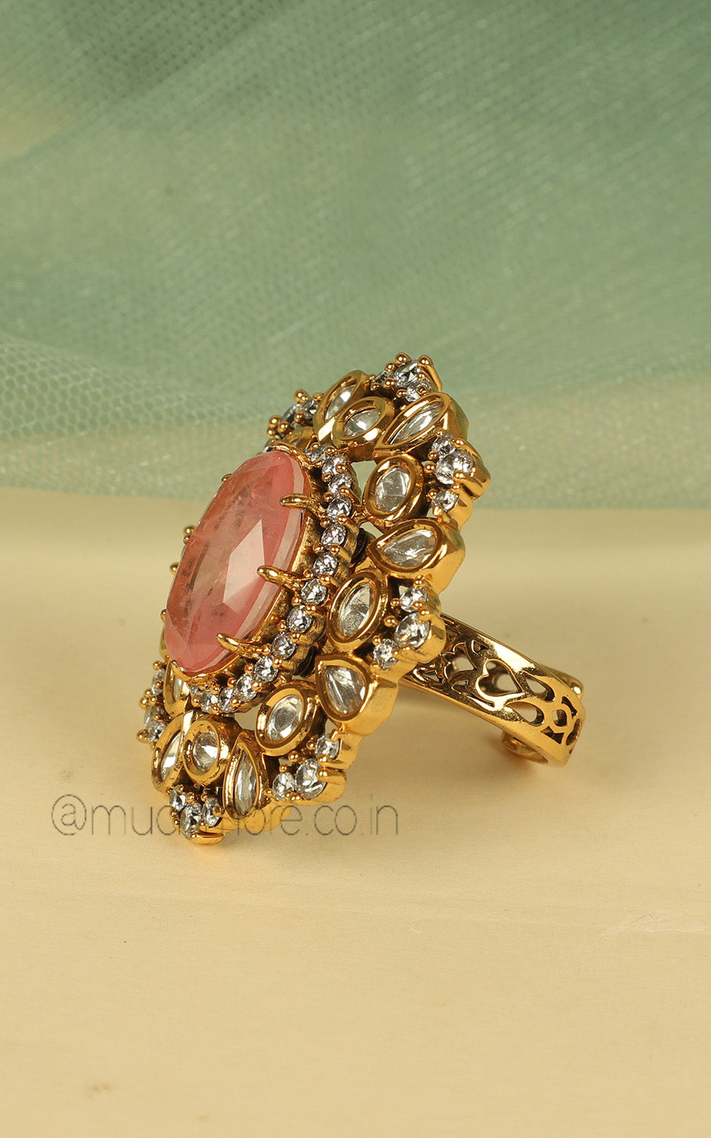 Oval Shaped Kundan And Diamond Cocktail Ring