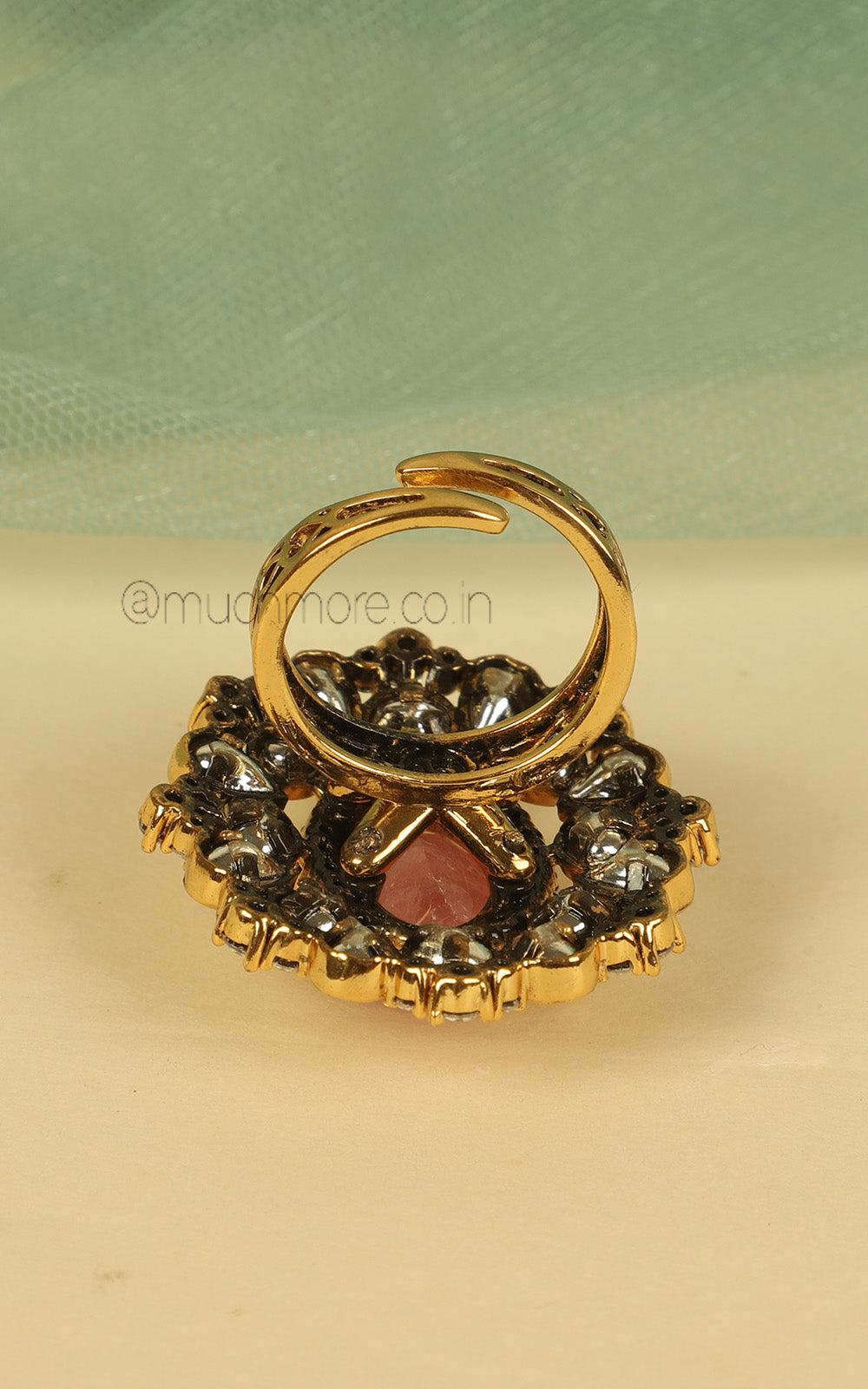 Oval Shaped Kundan And Diamond Cocktail Ring