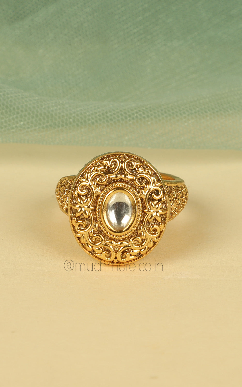 Gold Look Oval Shaped Traditional Ring For Women