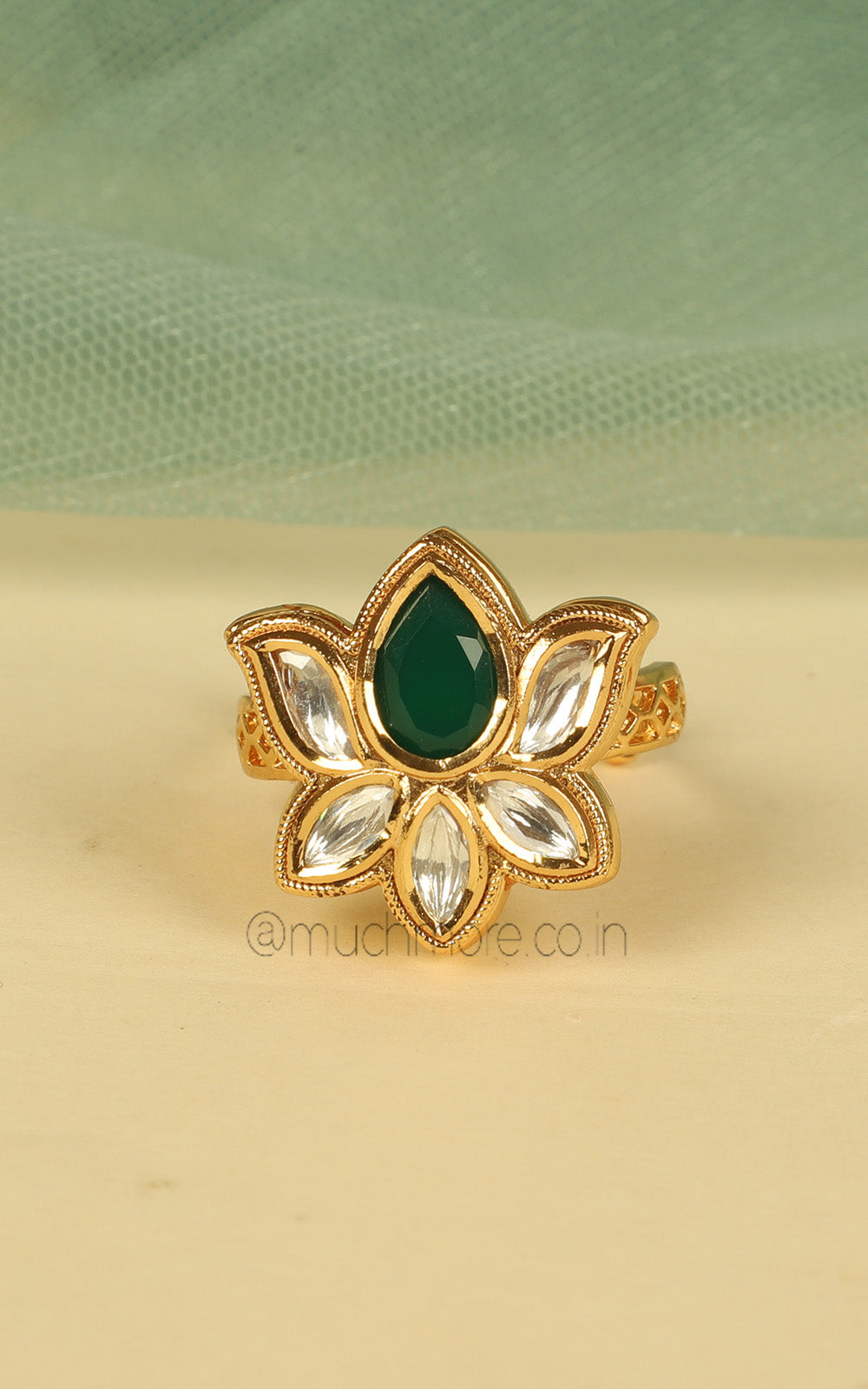 Lotus Kundan Flower Cute Small Ring For Women/ Men