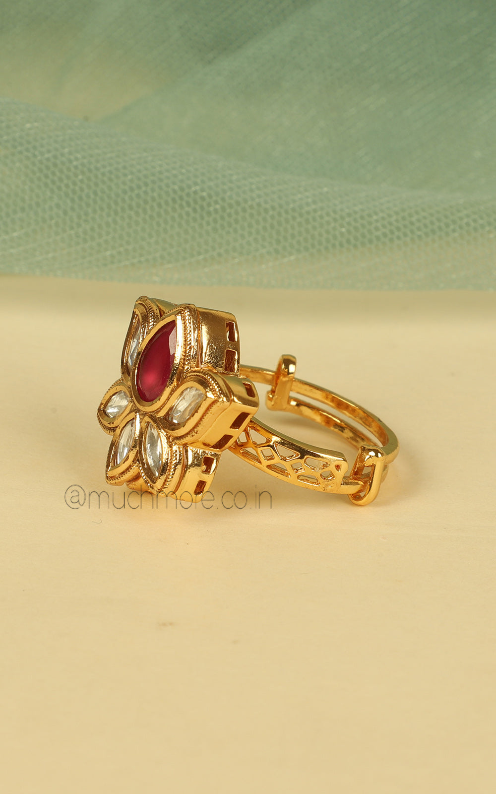 Ruby Lotus Kundan Flower Cute Small Ring For Women/ Men