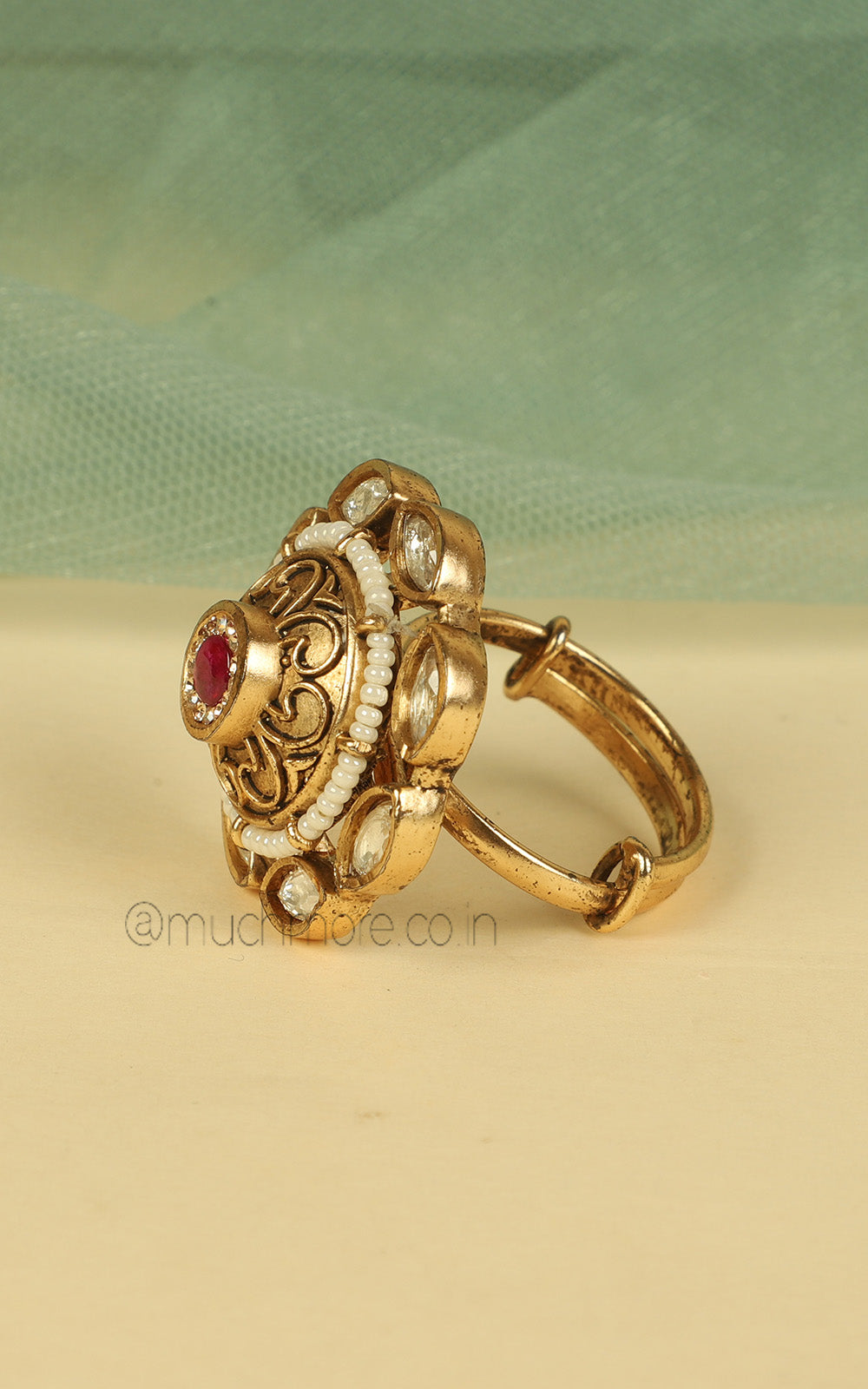 Round Shaped Kundan And Pearl Work Ring Buy Online