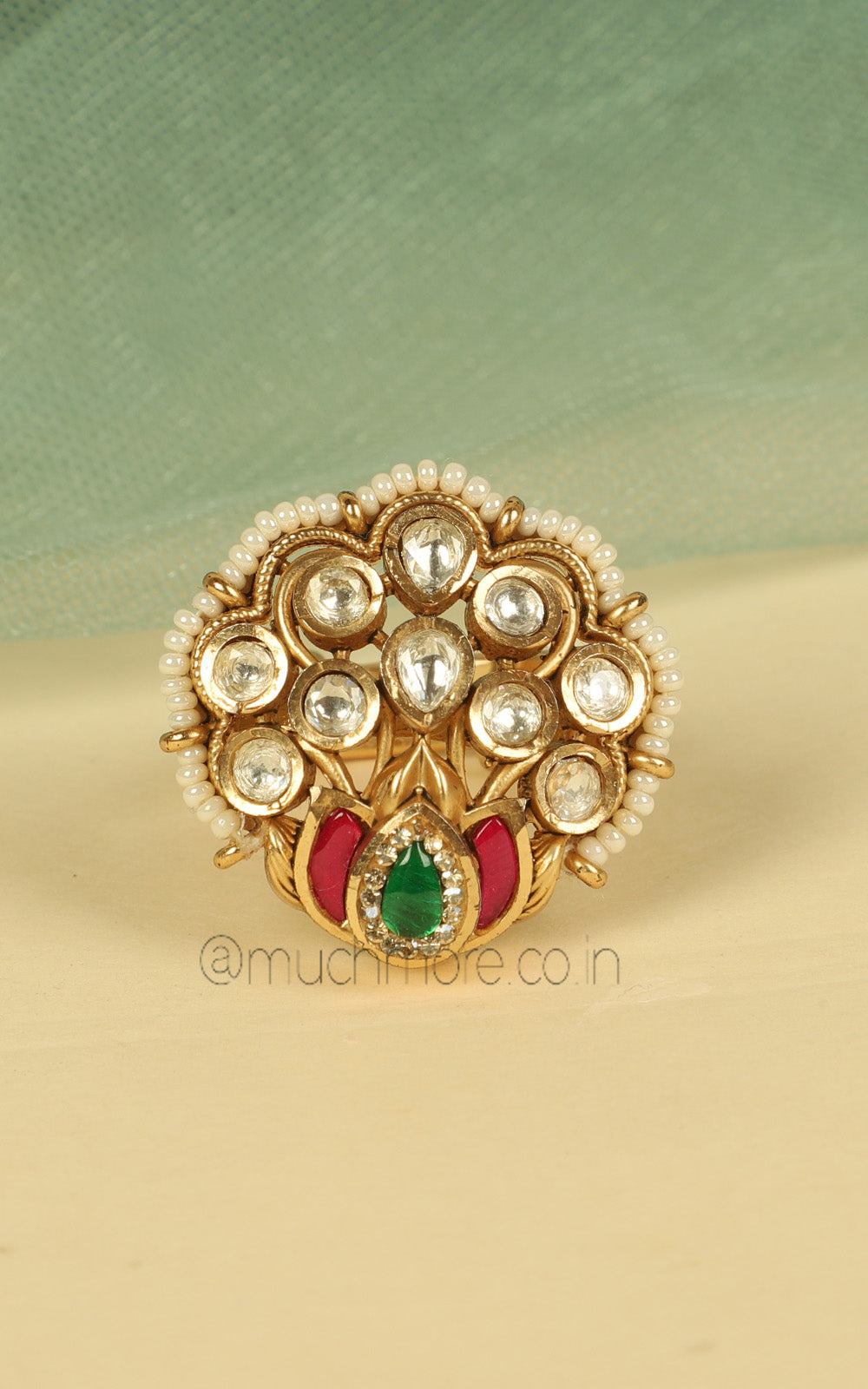 Ruby Green Kundan Gold Look Traditional Women Ring