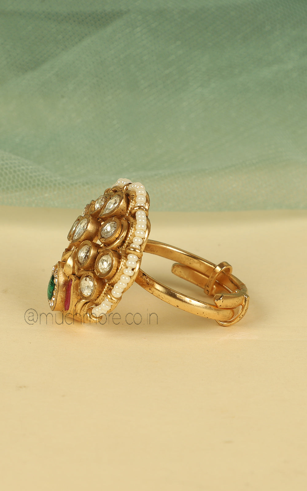 Ruby Green Kundan Gold Look Traditional Women Ring