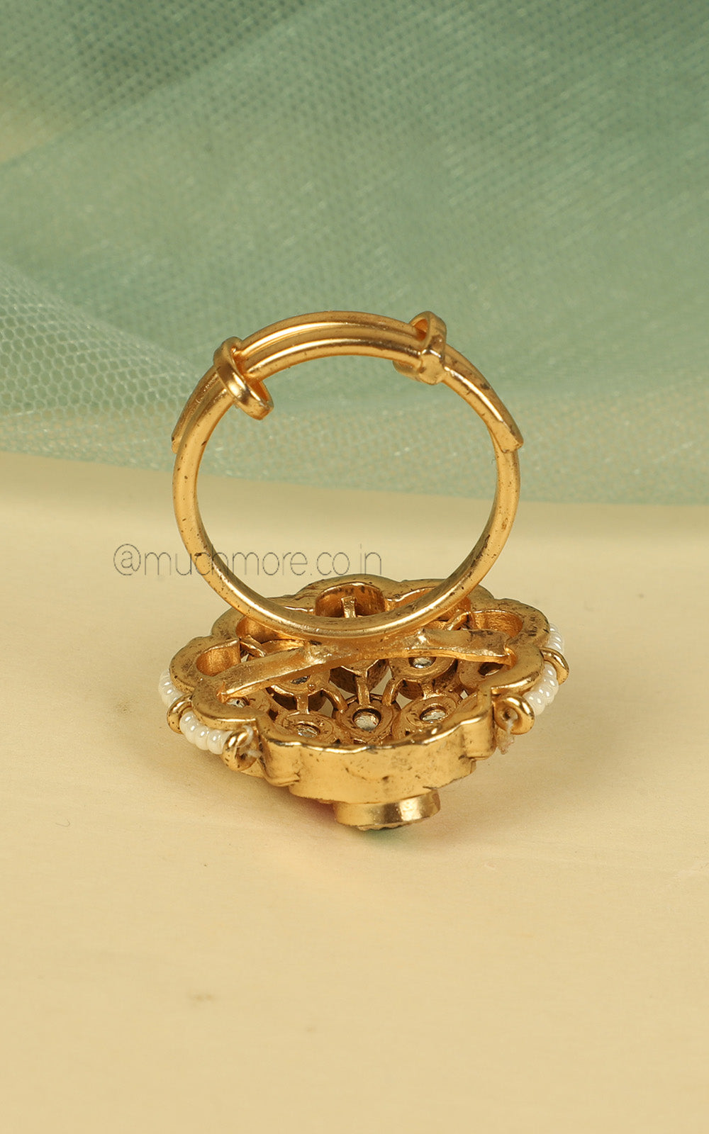 Ruby Green Kundan Gold Look Traditional Women Ring