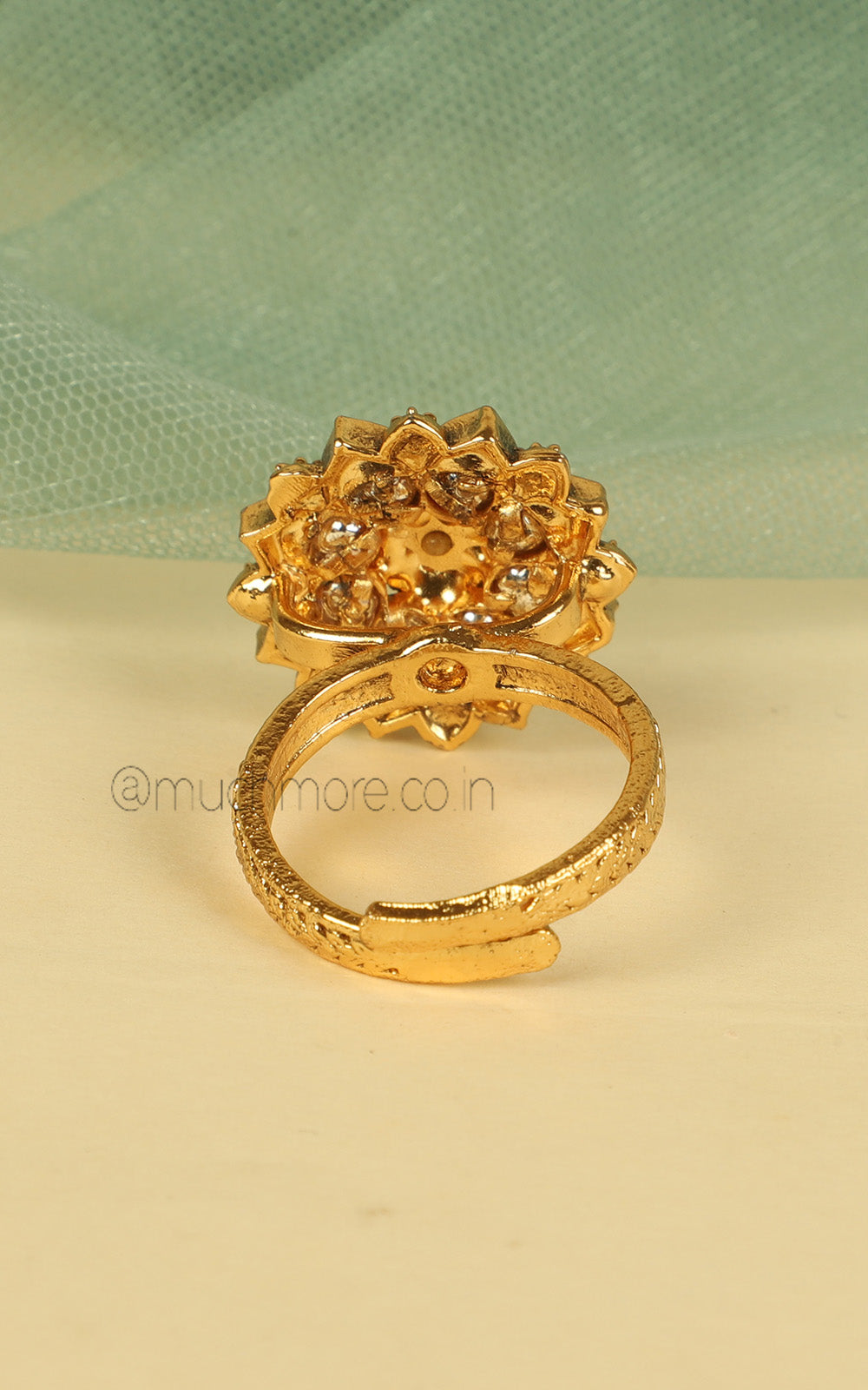 White Kundan Work Traditional Gold Look Small Size Ring
