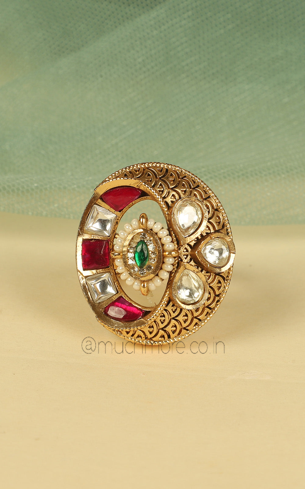 Buy Online Ruby green Gold Look Ring For Ethnic Look