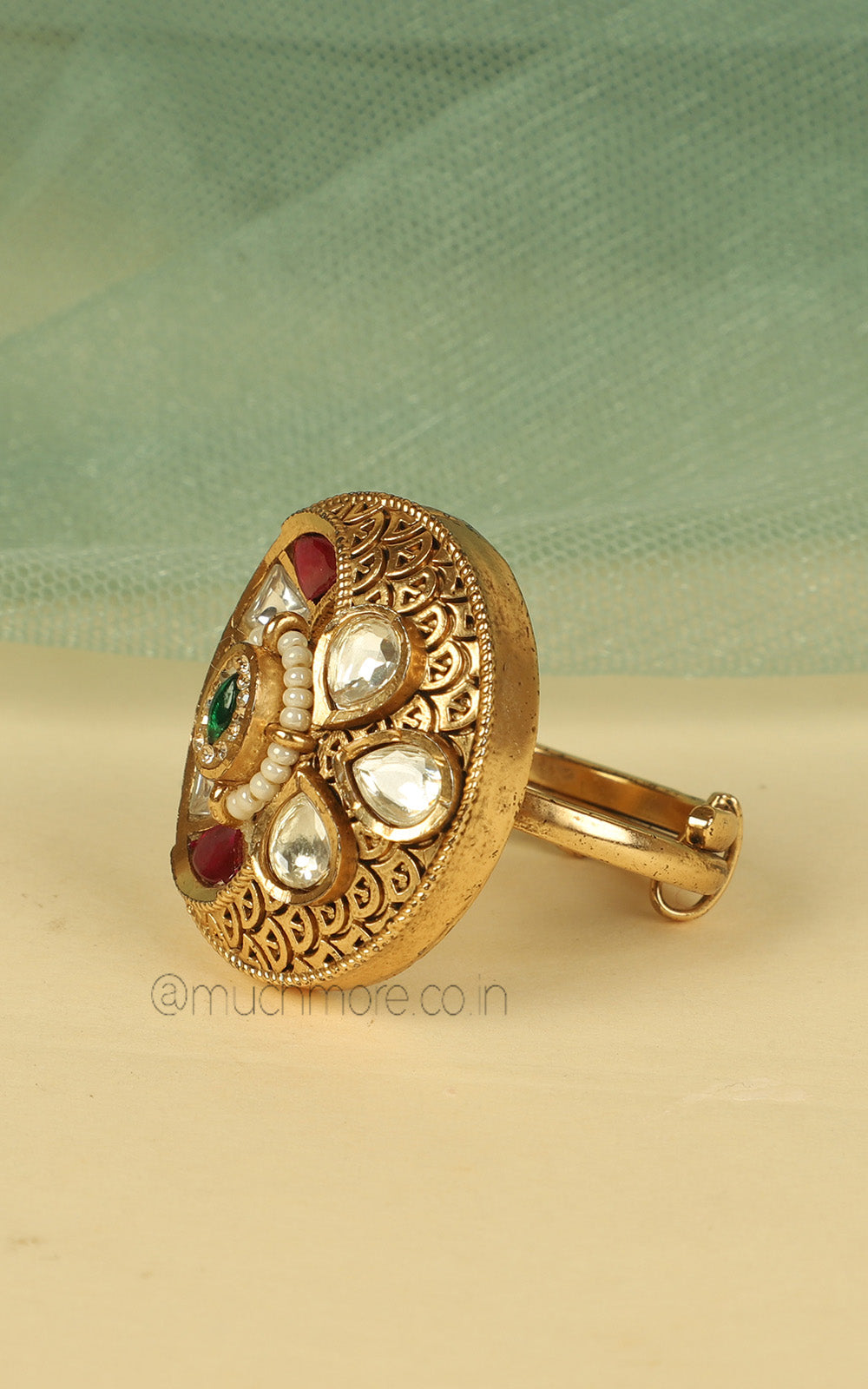 Buy Online Ruby green Gold Look Ring For Ethnic Look