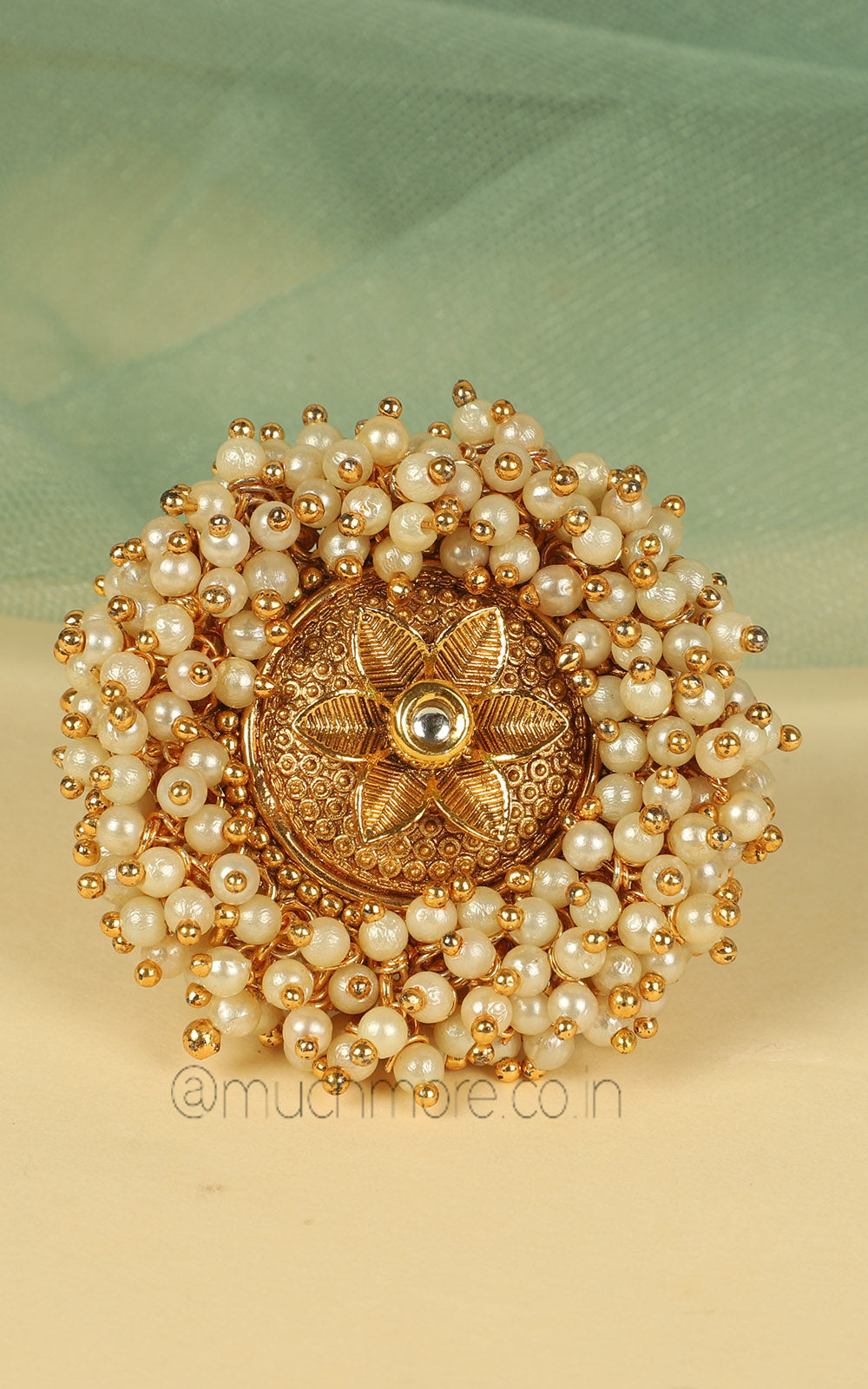 Hot Selling Pearl Gold Look Flower Women Ring
