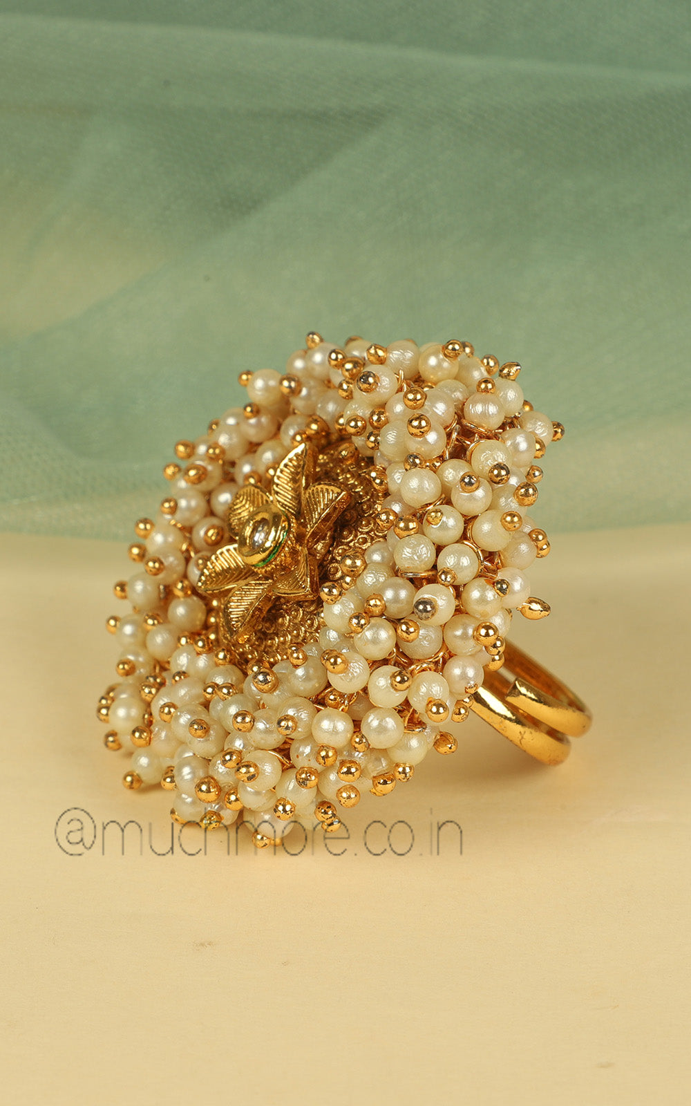 Hot Selling Pearl Gold Look Flower Women Ring