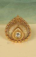 Oval Sized Drop Shaped Carving Work Gold Look Ring