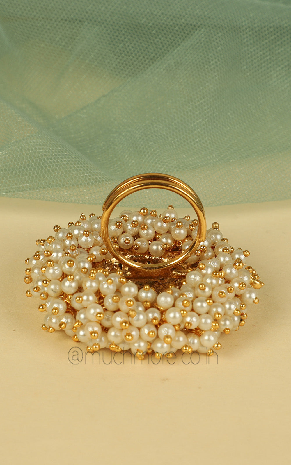 Buy Gold Look Pearl Round Shaped Women Ring For Ethnic Look