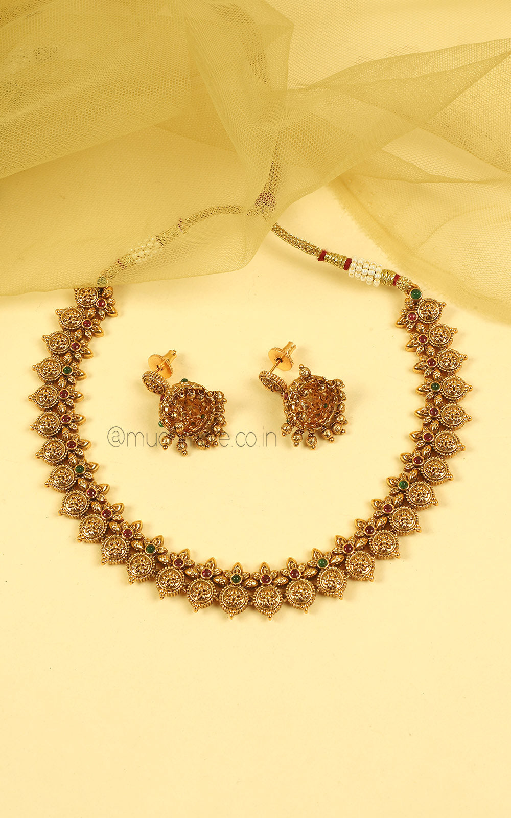 Ruby Green Color Gold Plated Necklace Set With Jhumki