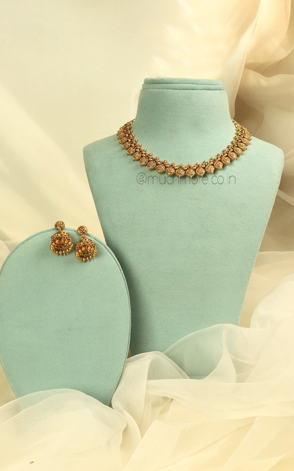 Ruby Green Color Gold Plated Necklace Set With Jhumki