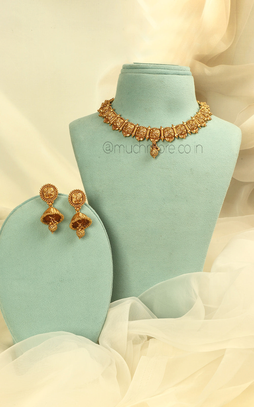 Imitation Gold Necklace Earring With Jhumki Earrings Set