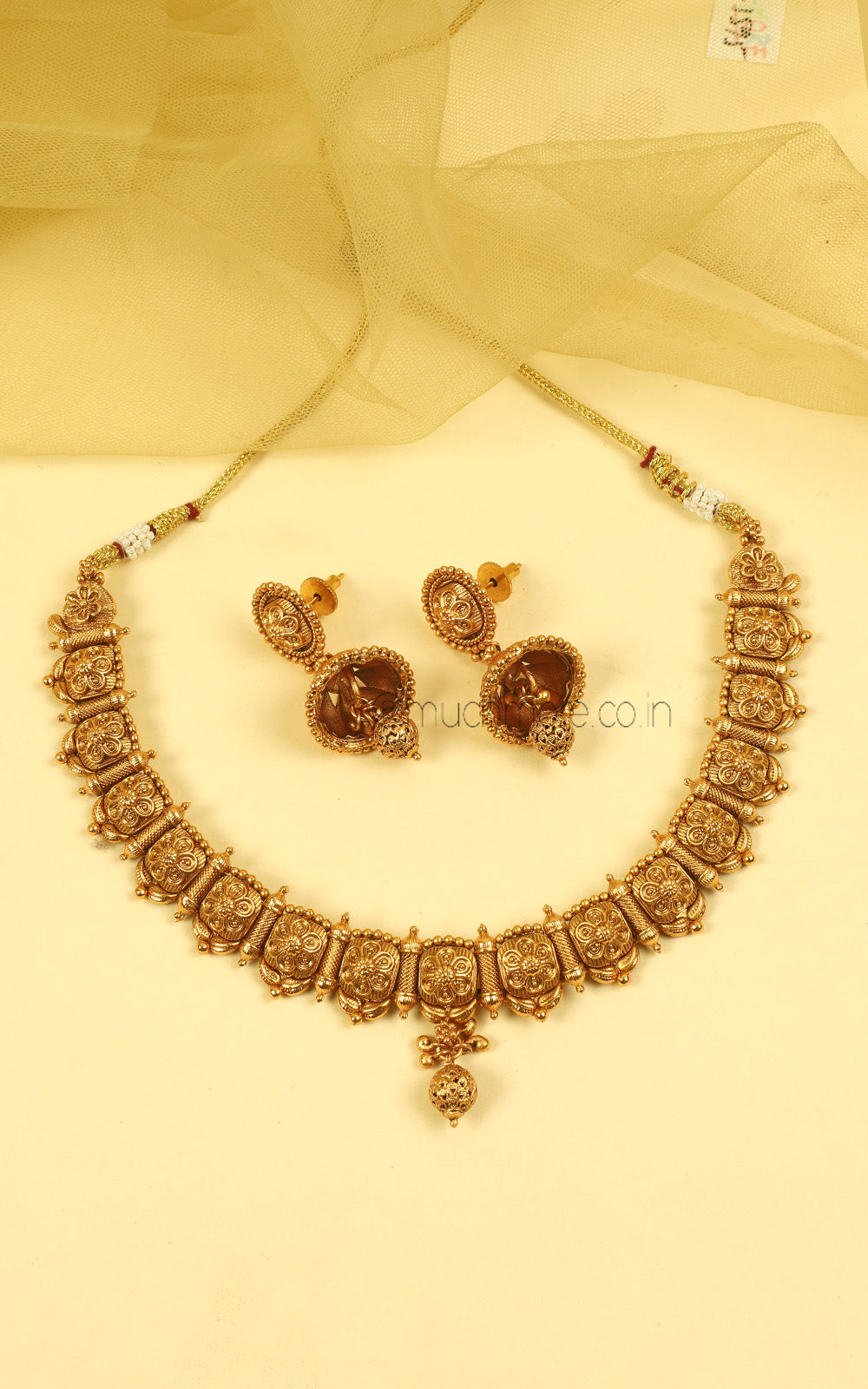 Imitation Gold Necklace Earring With Jhumki Earrings Set