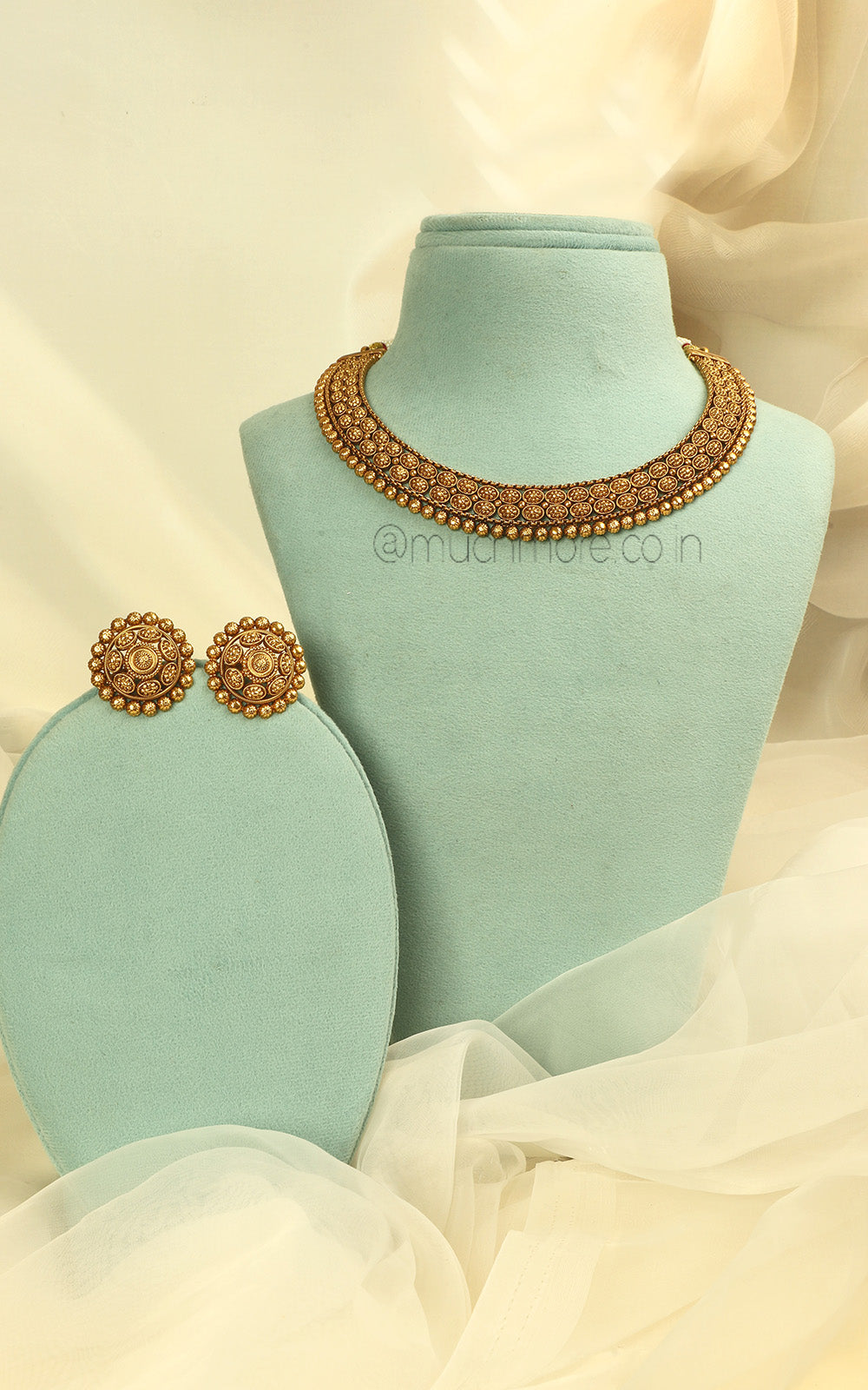 Gold Polish Necklace With Earrings | Festive Jewellery India