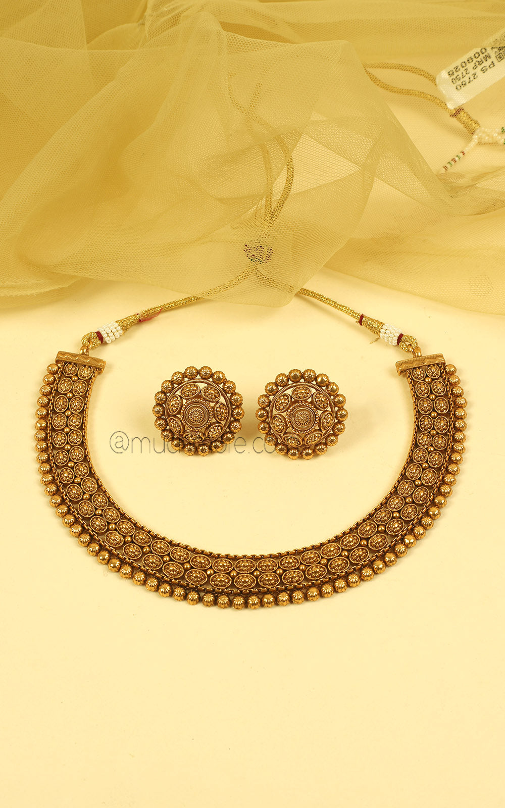 Gold Polish Necklace With Earrings | Festive Jewellery India