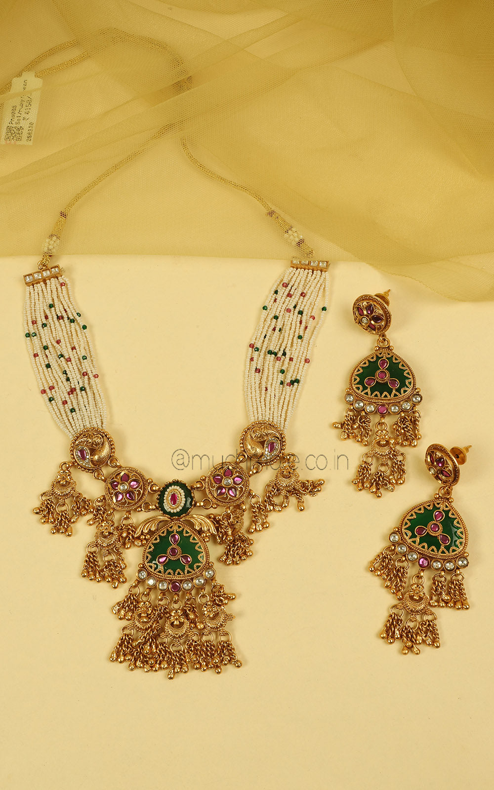 Heavy Gold Look Ruby Green Necklace Set Bridal Jewellery Online India