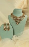 Party Wear Gold Look Kundan Necklace With Earrings