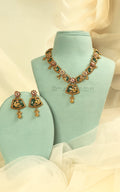 Traditional Ruby Green Gold Look Necklace Earrings