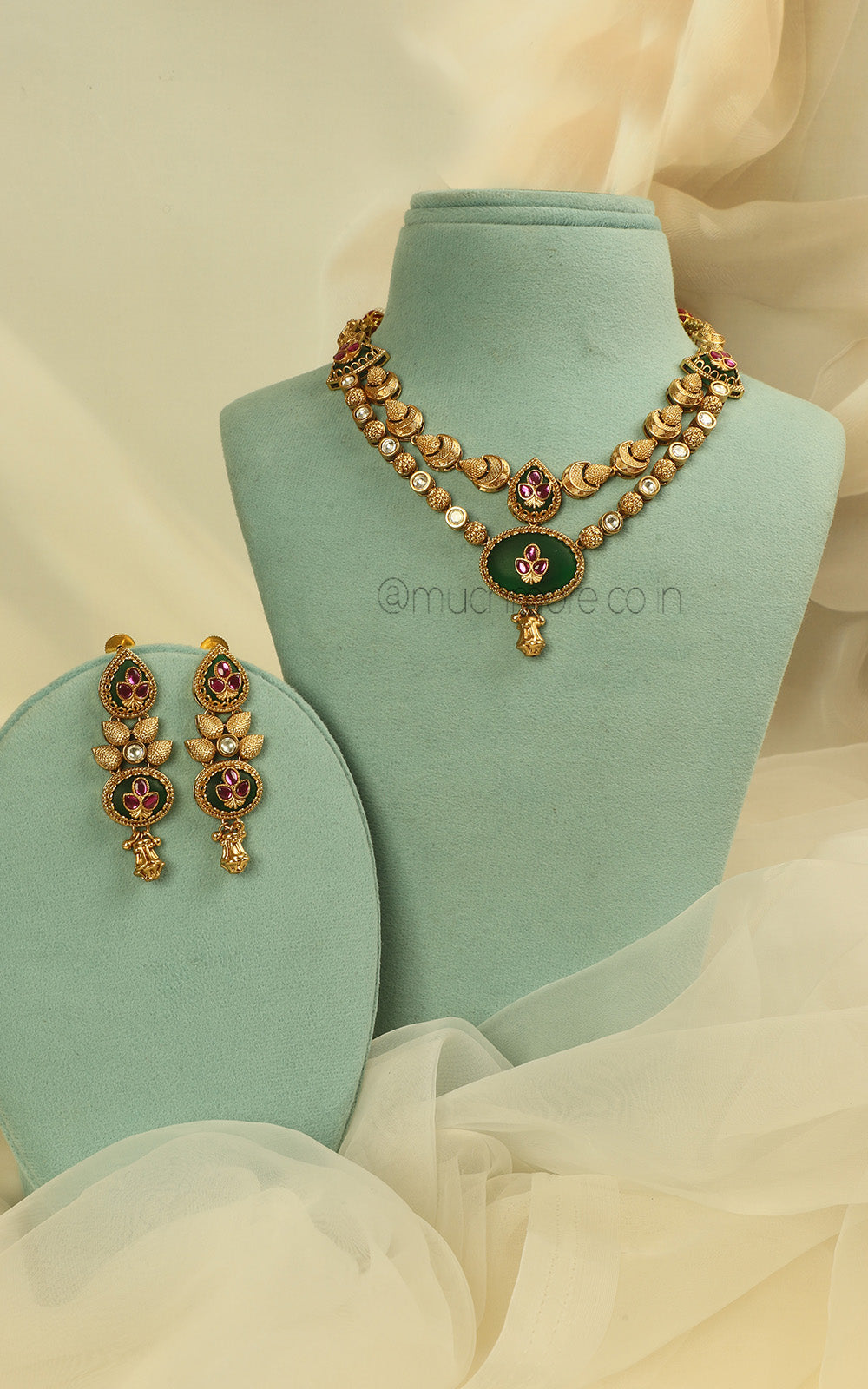 Gold Look Double Layer Necklace Complete Jewellery Set