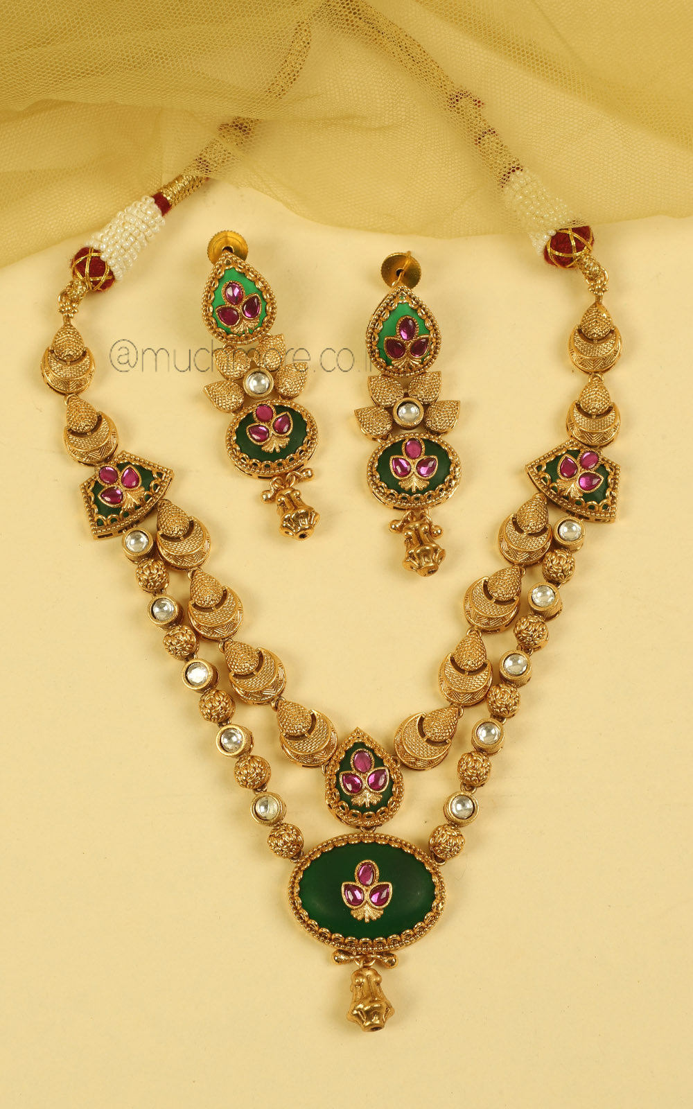 Gold Look Double Layer Necklace Complete Jewellery Set