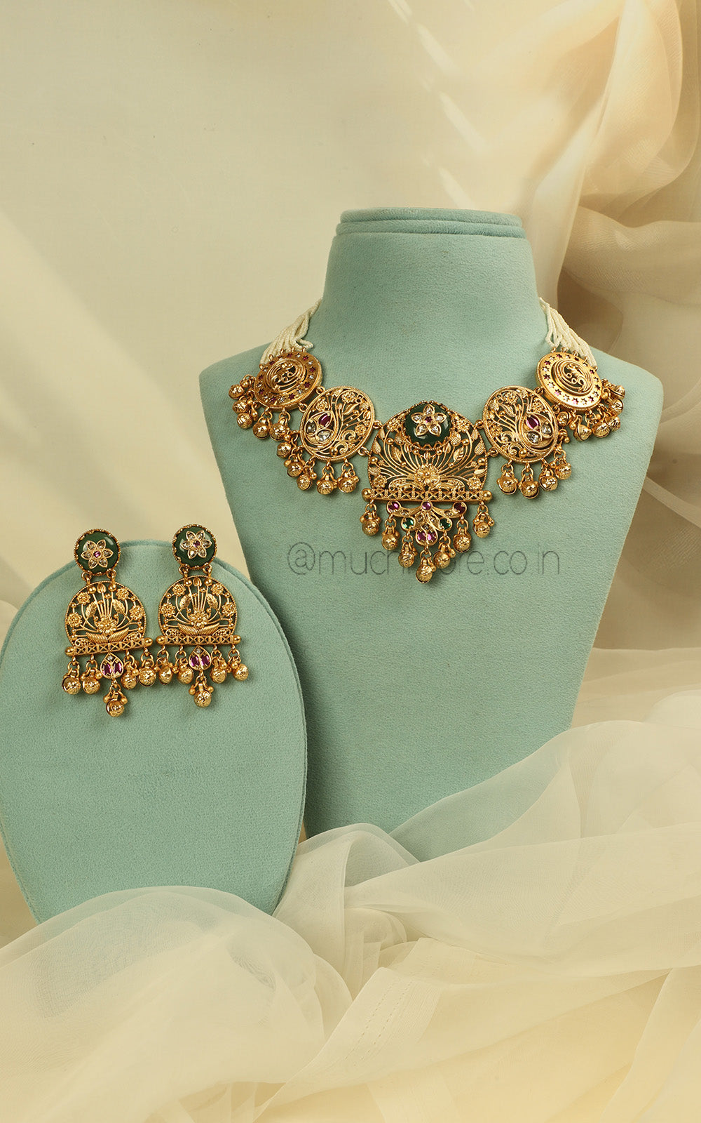 Gold Look Ruby Green Necklace Set | Ethnic & Traditional Jewellery