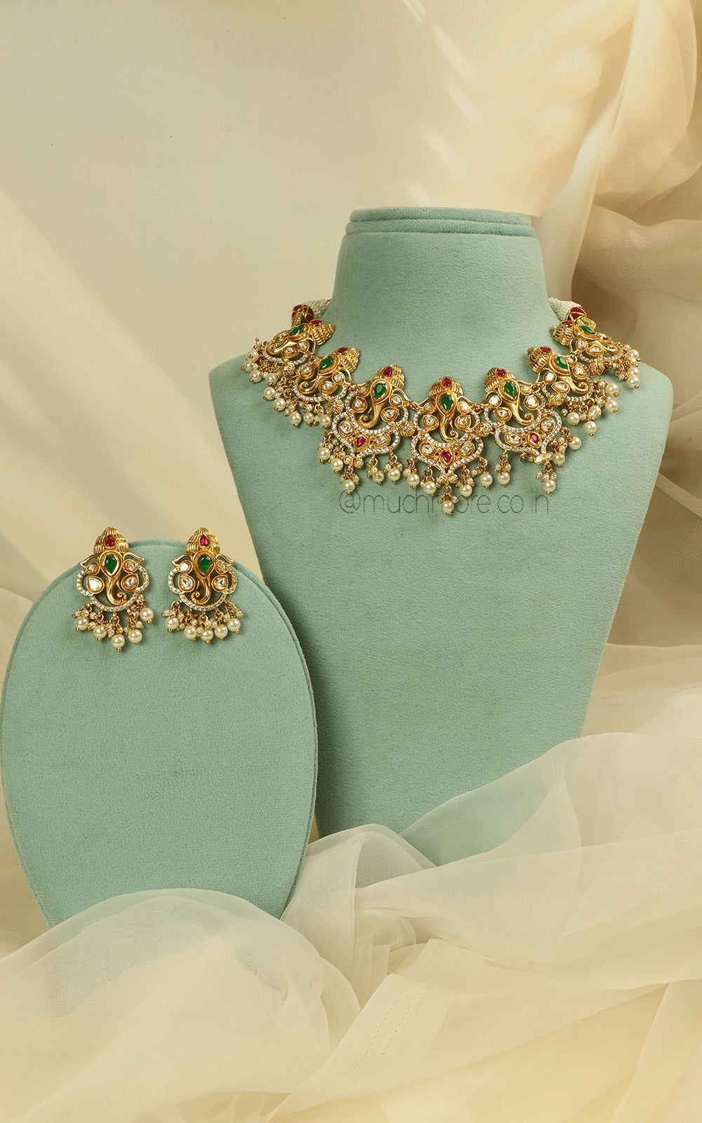 Temple Ganesha Bridal Gold Look Necklace | Complete Wedding Jewellery
