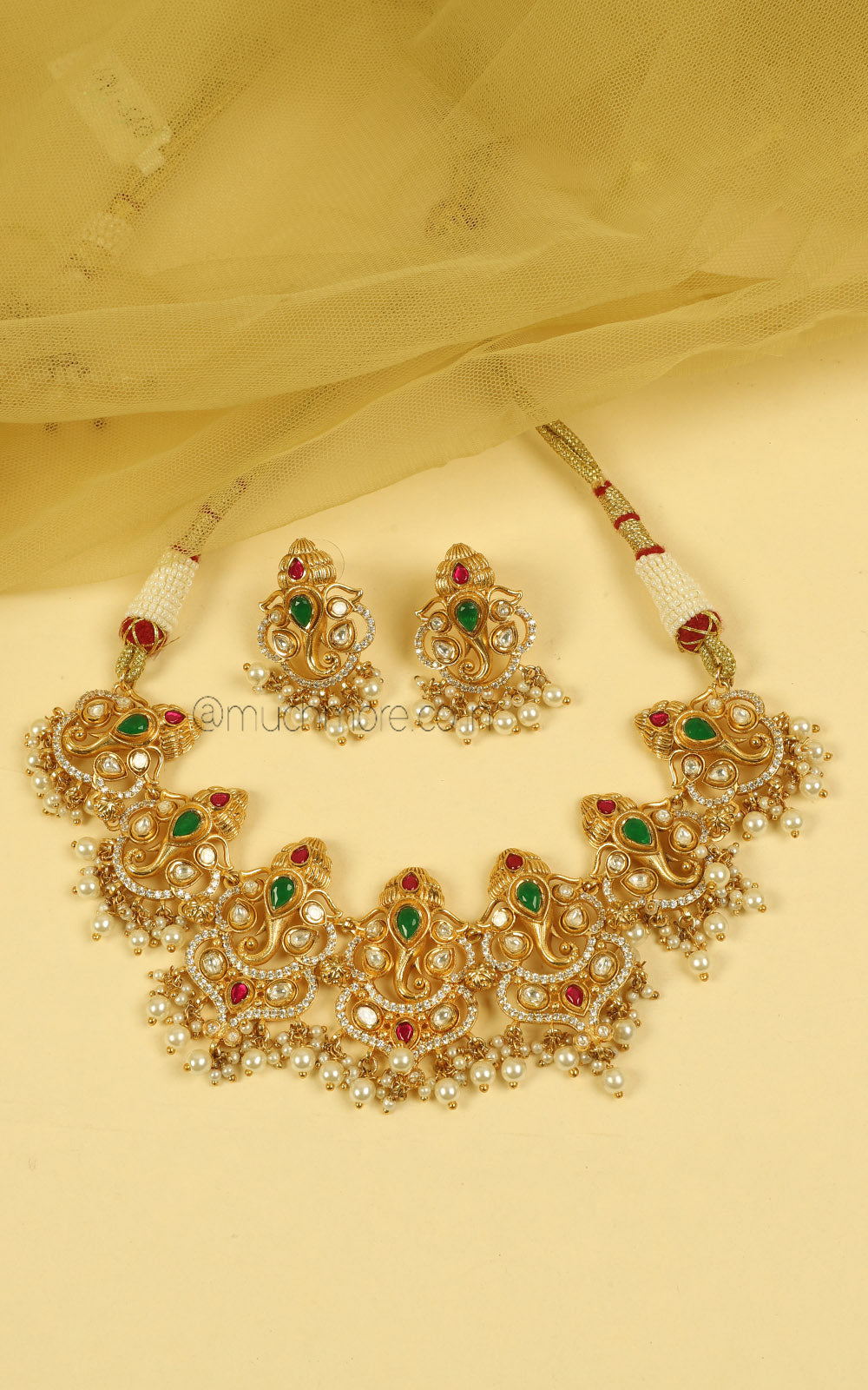 Temple Ganesha Bridal Gold Look Necklace | Complete Wedding Jewellery