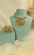 Temple Work Gold Look Hasli Style Rubu Green Necklace Set