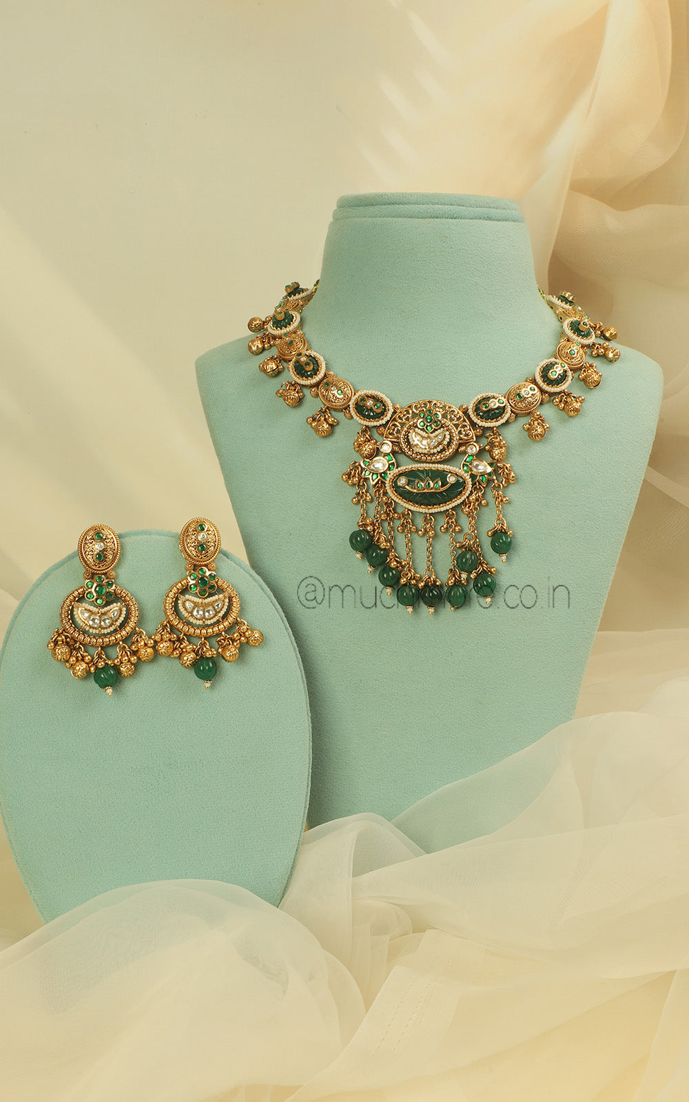 Emerald Green Gold Look Necklace Set For Women Jewellery