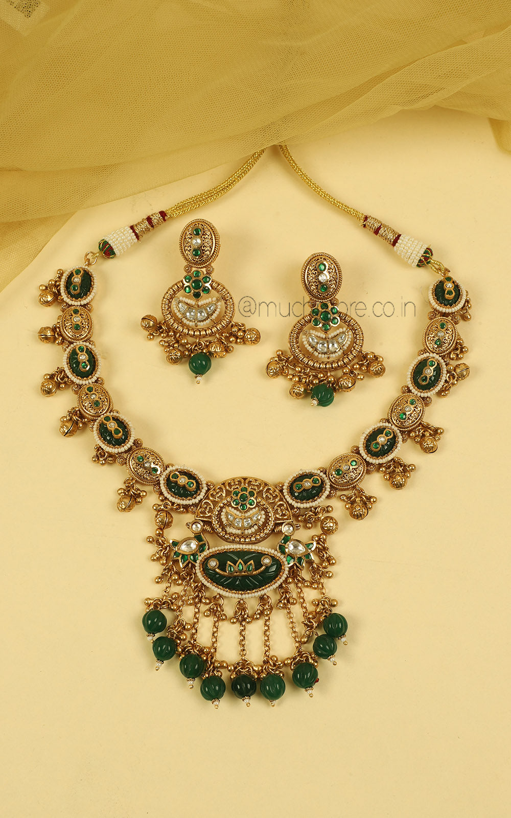 Emerald Green Gold Look Necklace Set For Women Jewellery