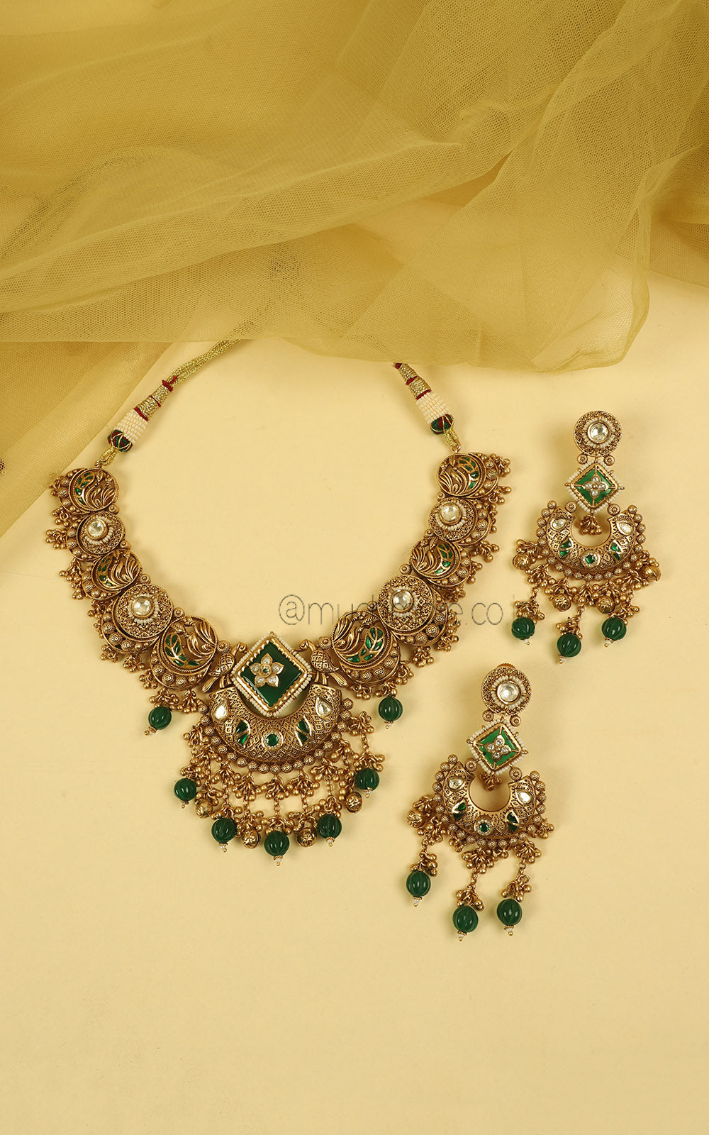 Emerald Green Gold Look Necklace For Bride To Be