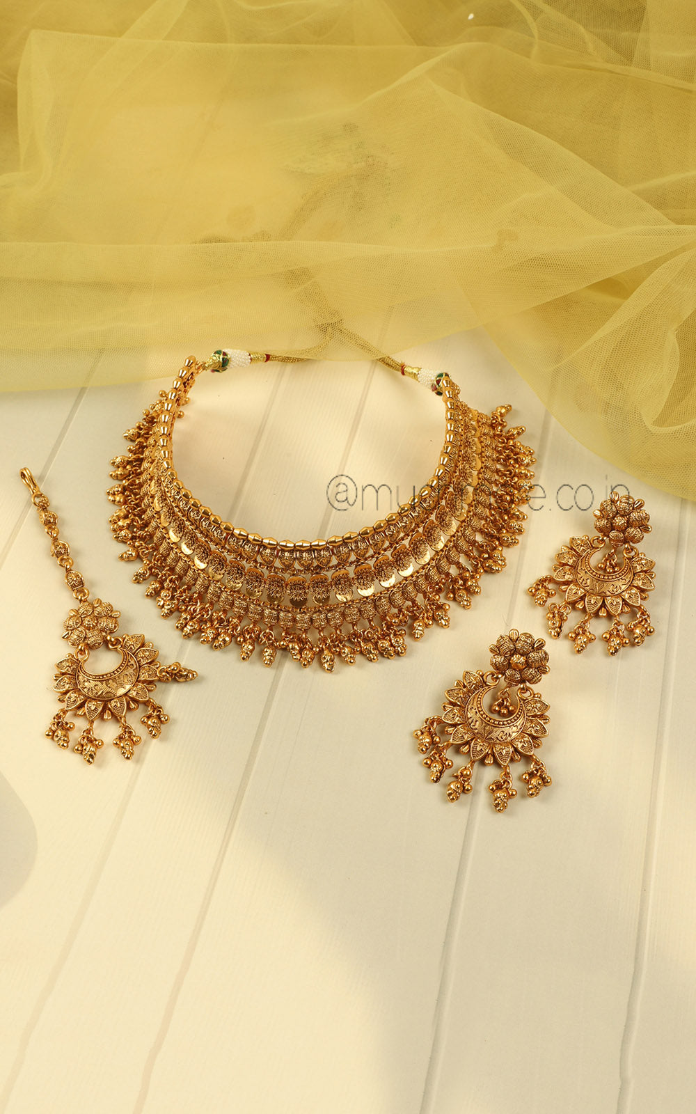 Gold Look Bridal Choker Set with Earrings & Tikka