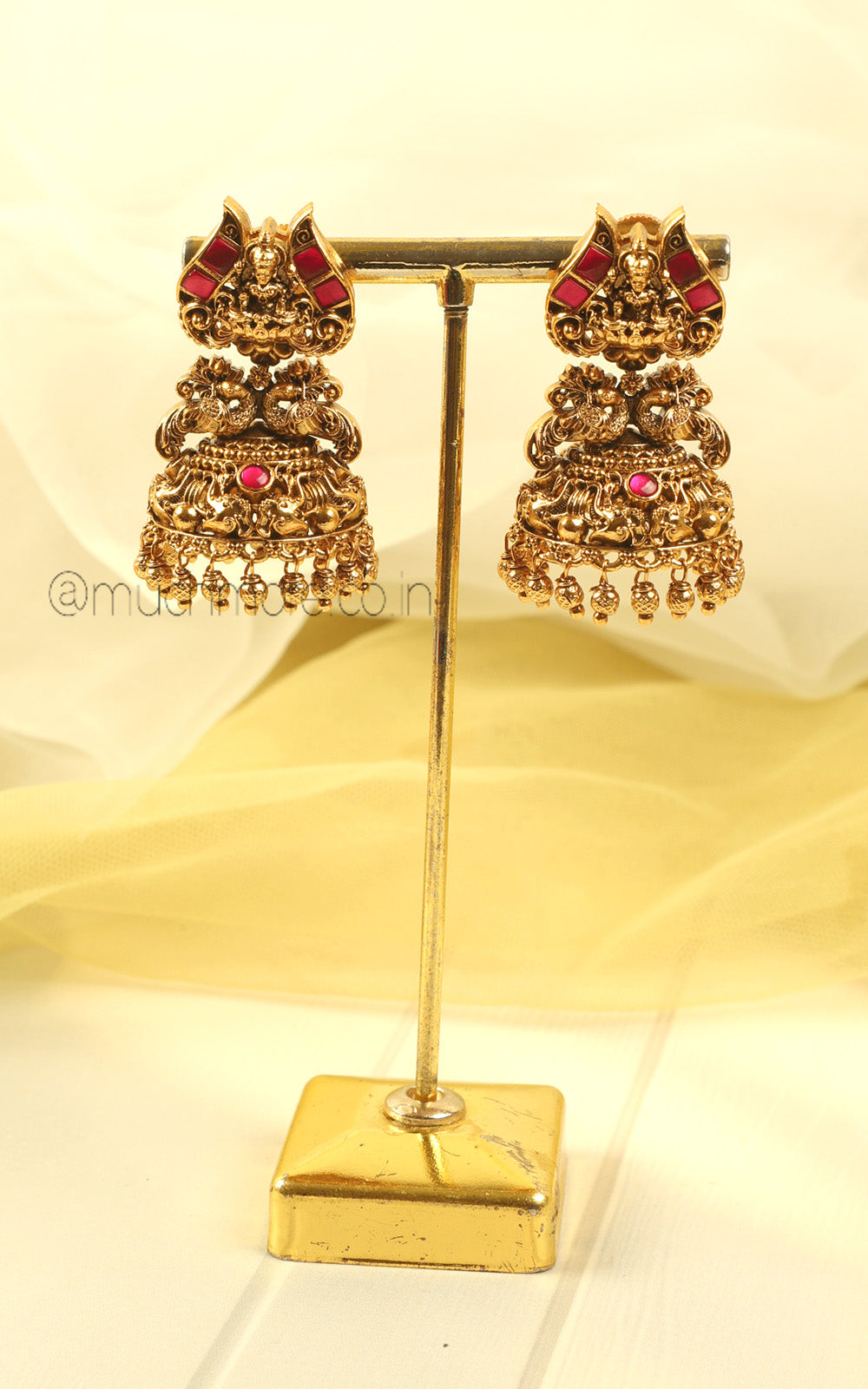 Temple Maa Laxmi Ruby Pink Necklace With Jhumki Earrings