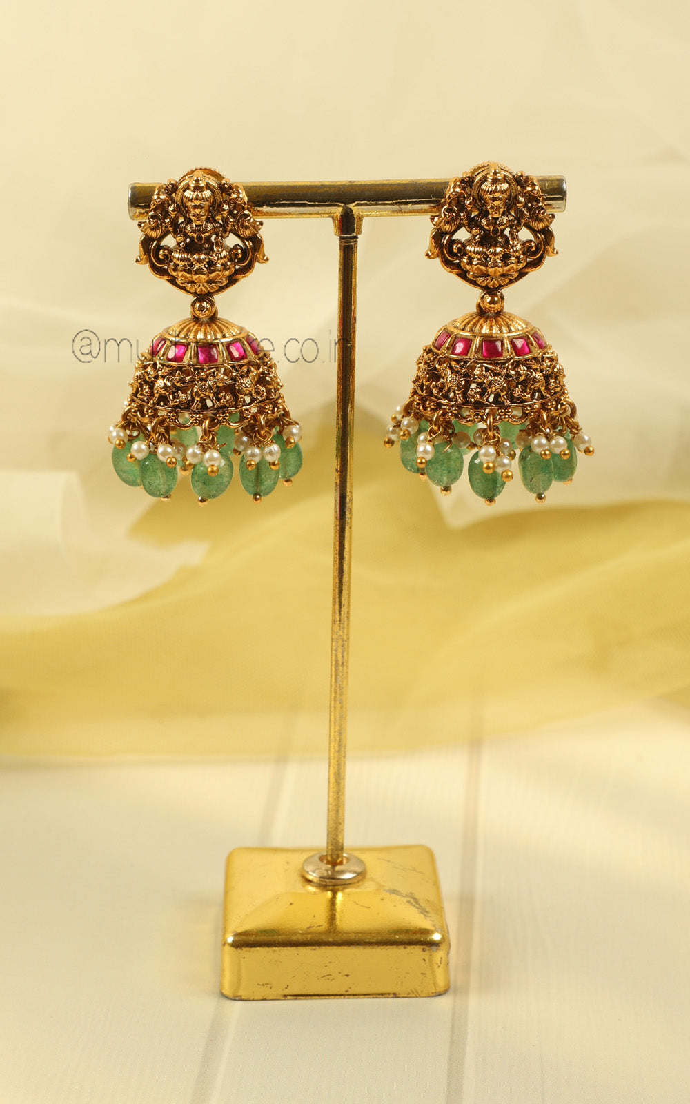 Temple Work Ruby Pink Necklace With Jhumki Earrings