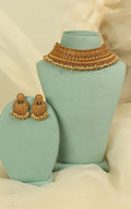 Grand Gold Look Choker With Pearl Drops Set For Brides