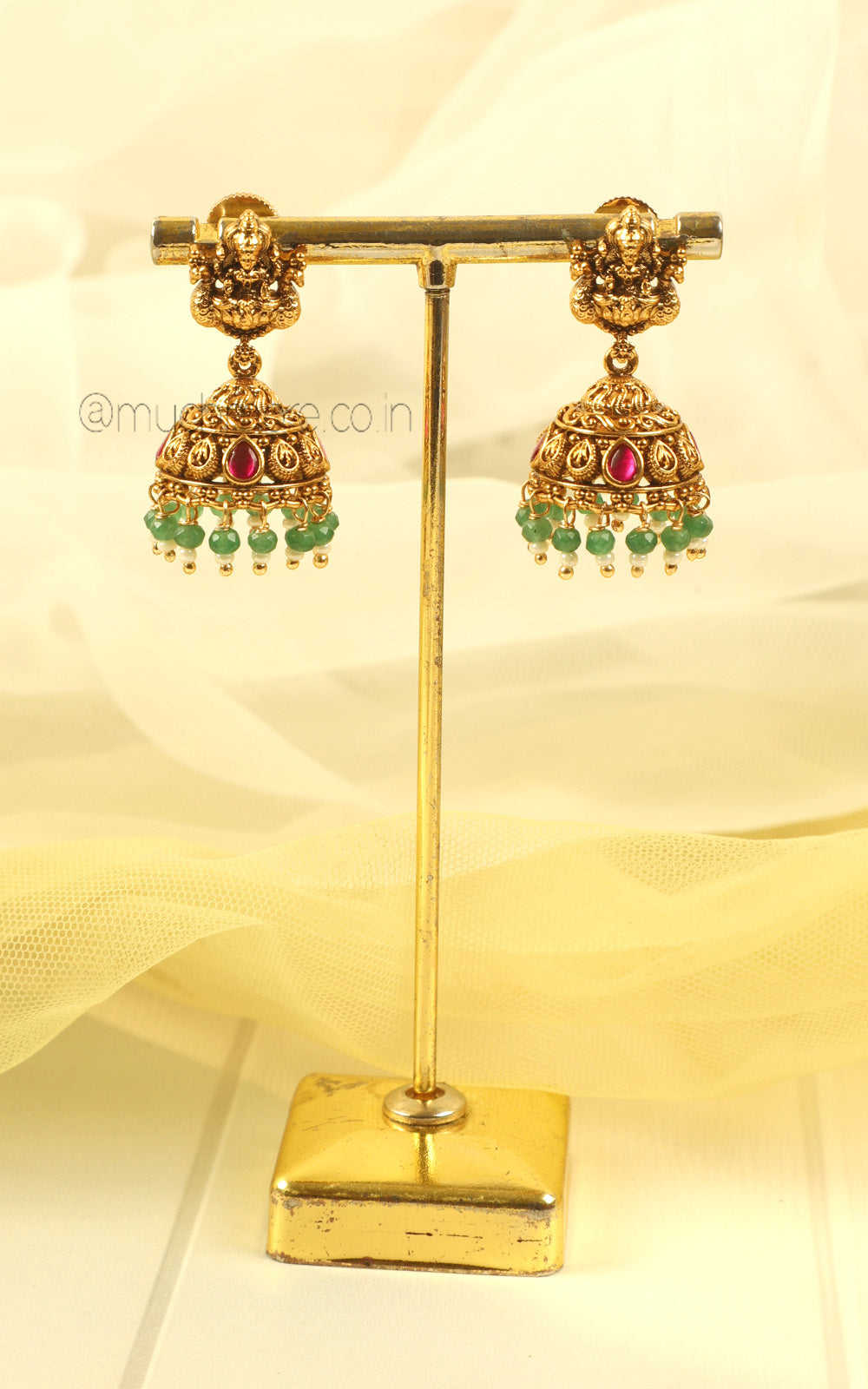 Ruby Green Temple Bridal Choker With Jhumki Earrings
