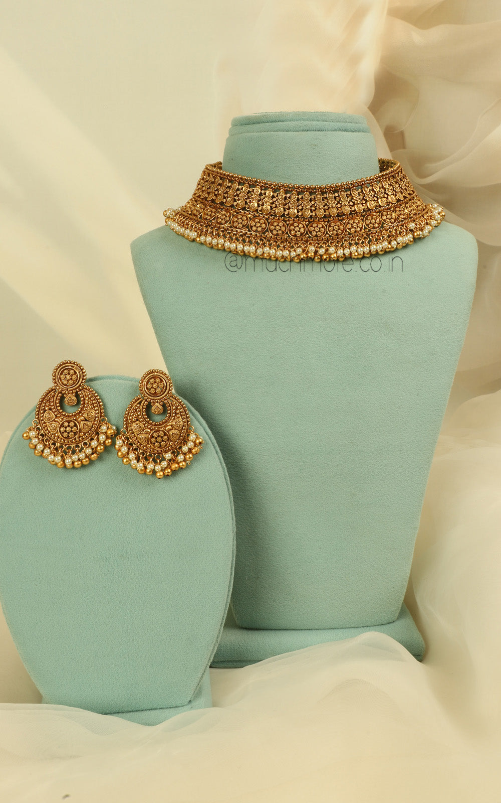 Buy Online Bridal Gold Look Choker With Pearl Drops