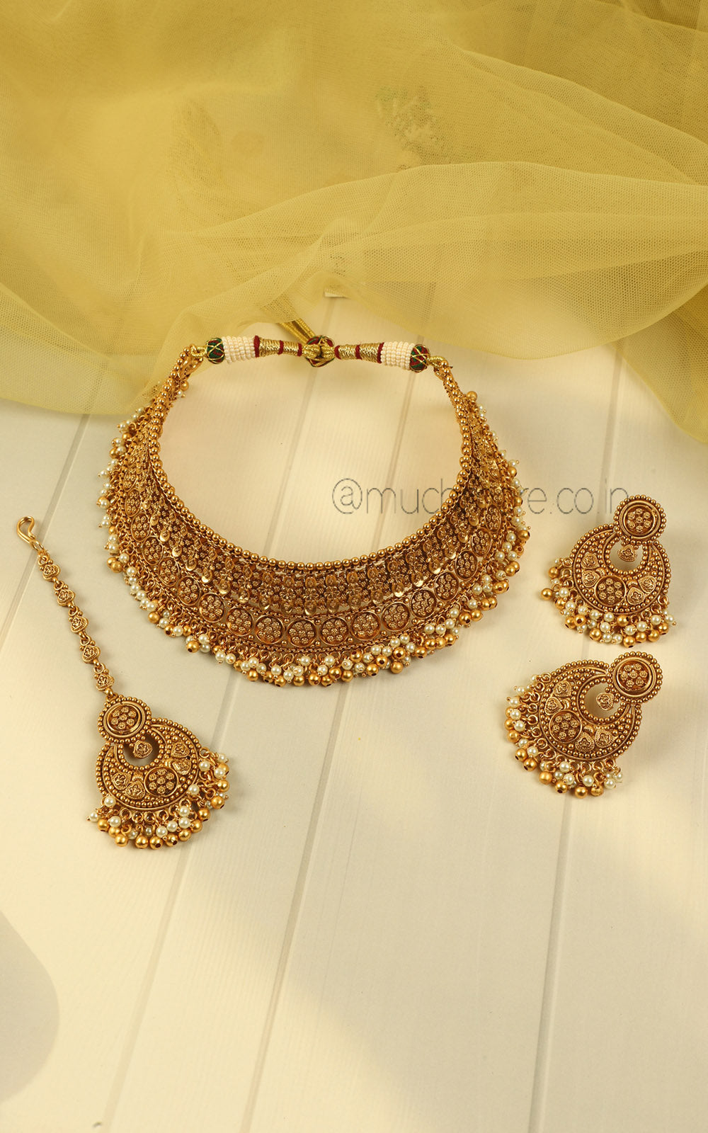 Buy Online Bridal Gold Look Choker With Pearl Drops