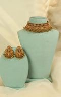 Green Beads Bridal Gold Look Choker With Earrings Maang Tikka