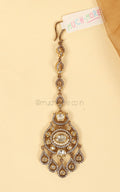 Antique Gold Polish Diamond With Kundan Maang Tikka