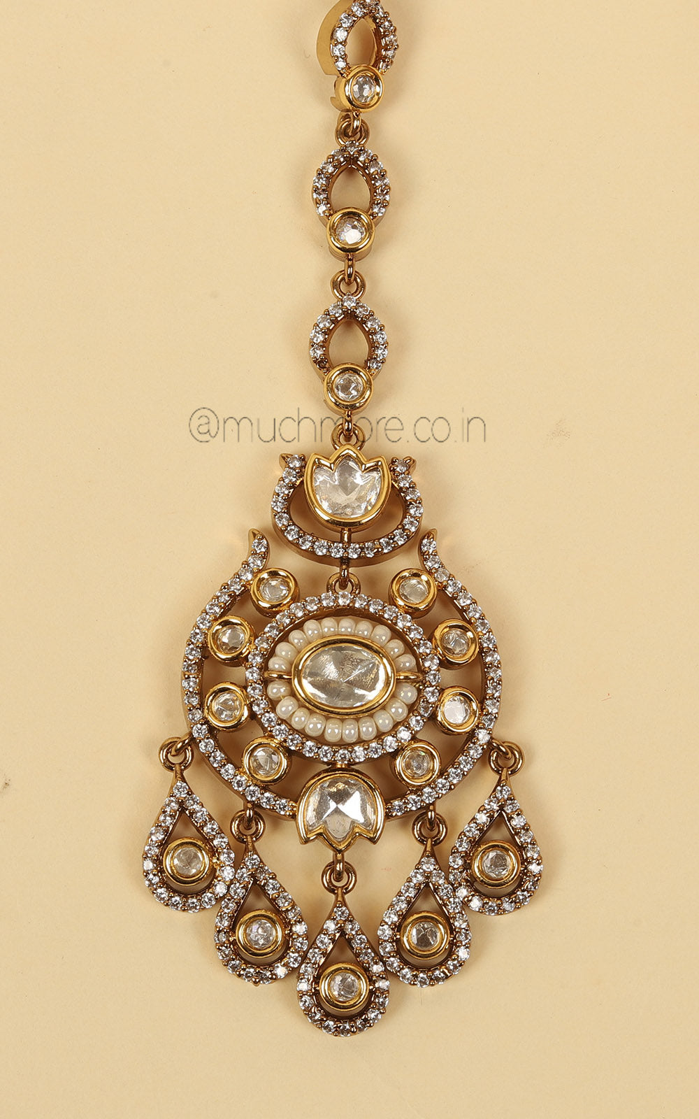Antique Gold Polish Diamond With Kundan Maang Tikka